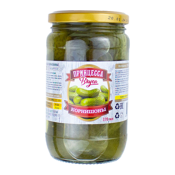 Огурцы маринованные корнишоны 350гр Принцесса вкуса