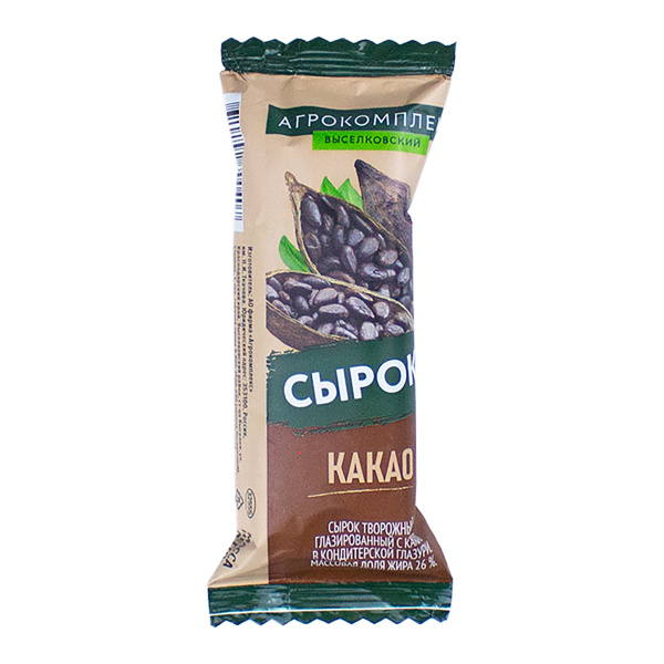 БЗМЖ Сырок творожный глазированный с какао в кондитерской глазури 26% 40гр
